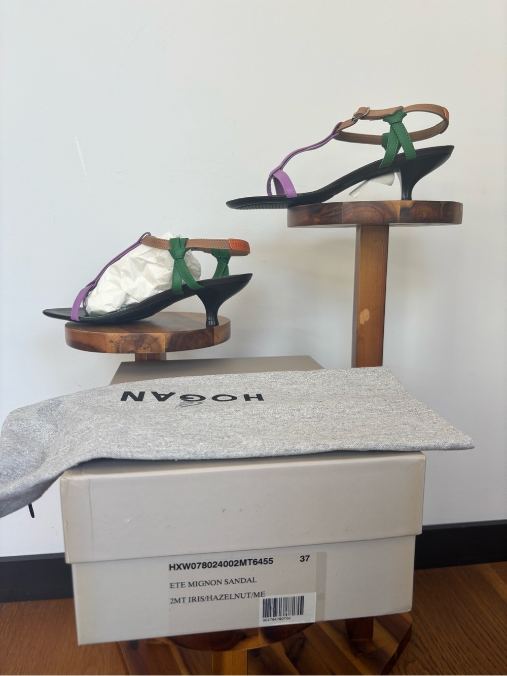 Hogan Ete Mignon Leather Sandals Iris Purple Green Hazelnut Size 37